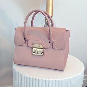 Blush Pink Furla Top Handle Tote Pebbled Leather